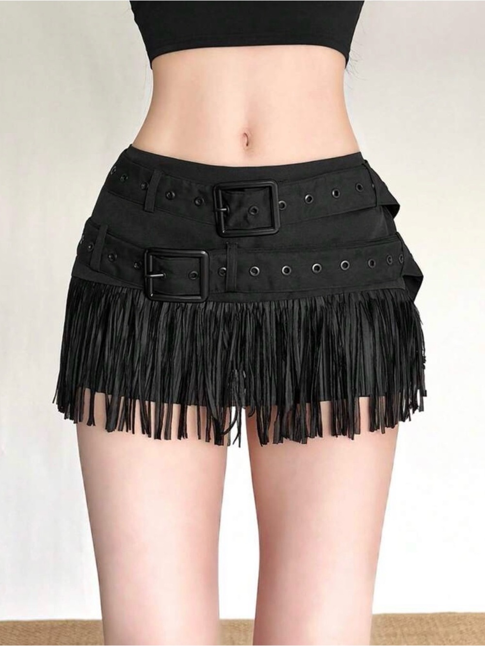 Black Fringe Belted Women’s Shorts